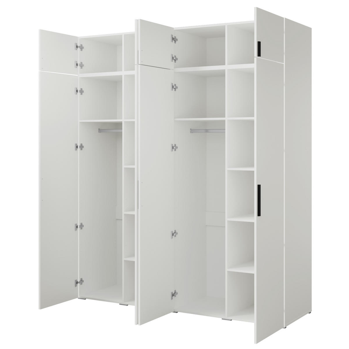 DREHTÜRENSCHRANK mit Aufsatz Napoli 4D 200 Weiß (schwarzer oder goldener Griff) - Silberfarben/Schwarz, Holzwerkstoff/Kunststoff (200/35/60cm) - mzm24