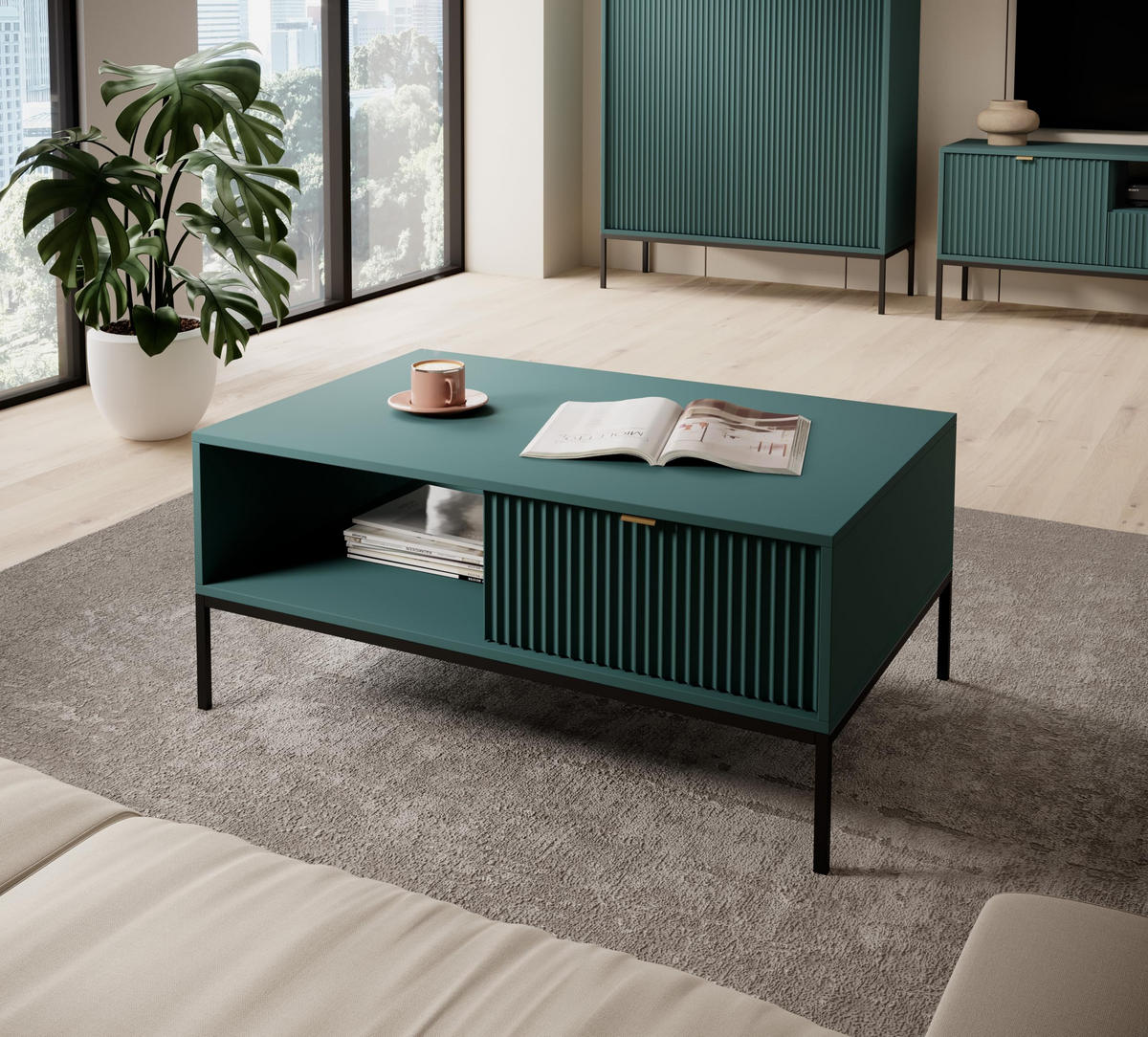 COUCHTISCH Font 104x46x68 cm - Modern Wohnzimmertisch Gefertigt aus Robuster Laminierter Spanplatte - Grün - Grün, Holzwerkstoff (46/104/68cm) - Chilly