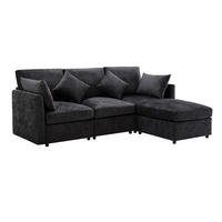 ECKSOFA Chenille mit Hocker 216/161/81 cm Grau abziehbare Sitzkissen - Grau, Textil (161/216cm) - Redom