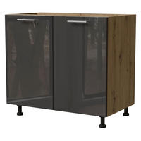 KÜCHENUNTERSCHRANK Essen D11/90 Graphit Hochglanz / Eiche Artisan Matt 90 / 50 / 82cm - Graphitfarben/Eiche Artisan, Holz/Holzwerkstoff (90/82/50cm) - Feldmann-Wohnen