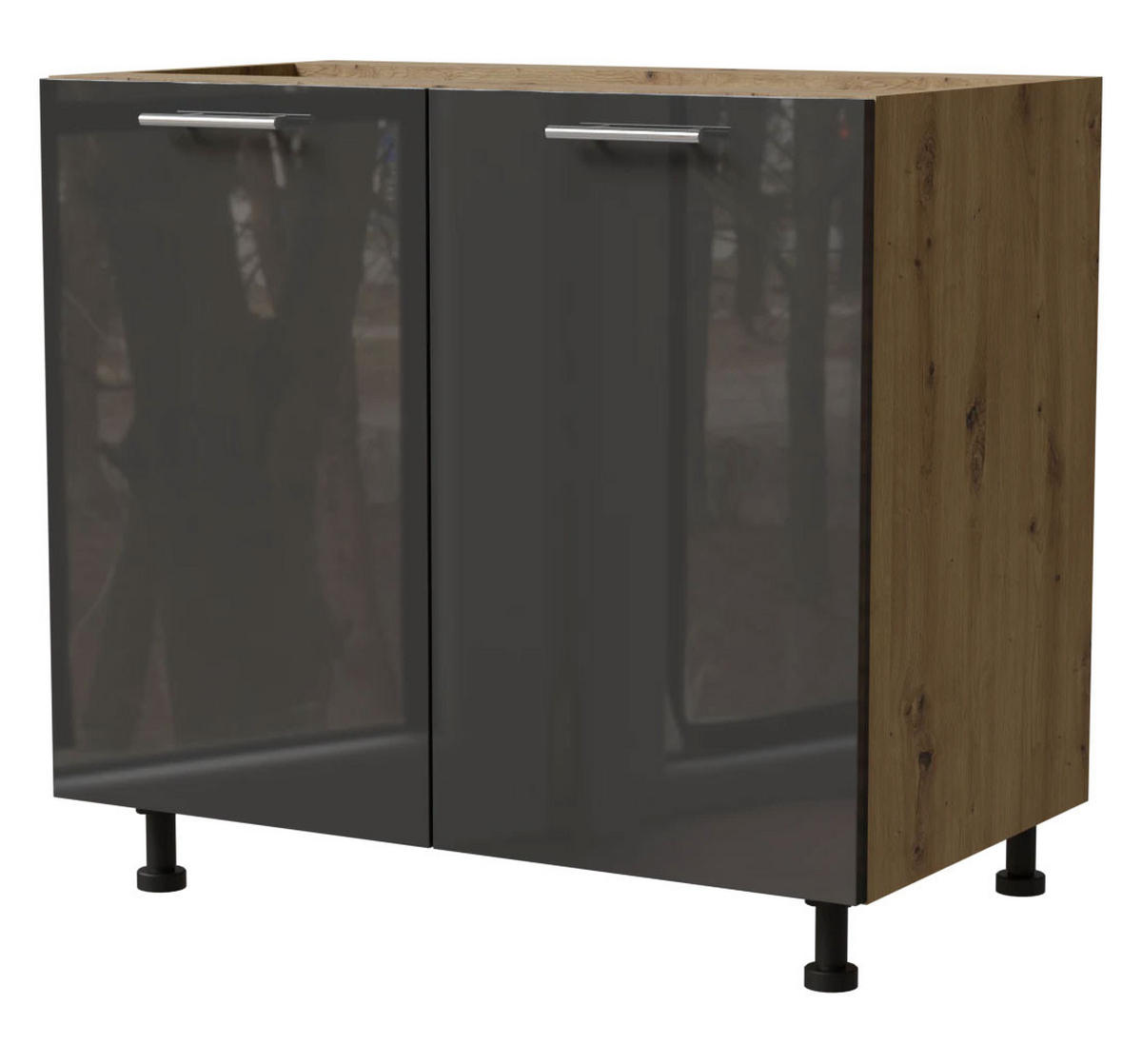 KÜCHENUNTERSCHRANK Essen D11/90 Graphit Hochglanz / Eiche Artisan Matt 90 / 50 / 82cm - Graphitfarben/Eiche Artisan, Holz/Holzwerkstoff (90/82/50cm) - Feldmann-Wohnen