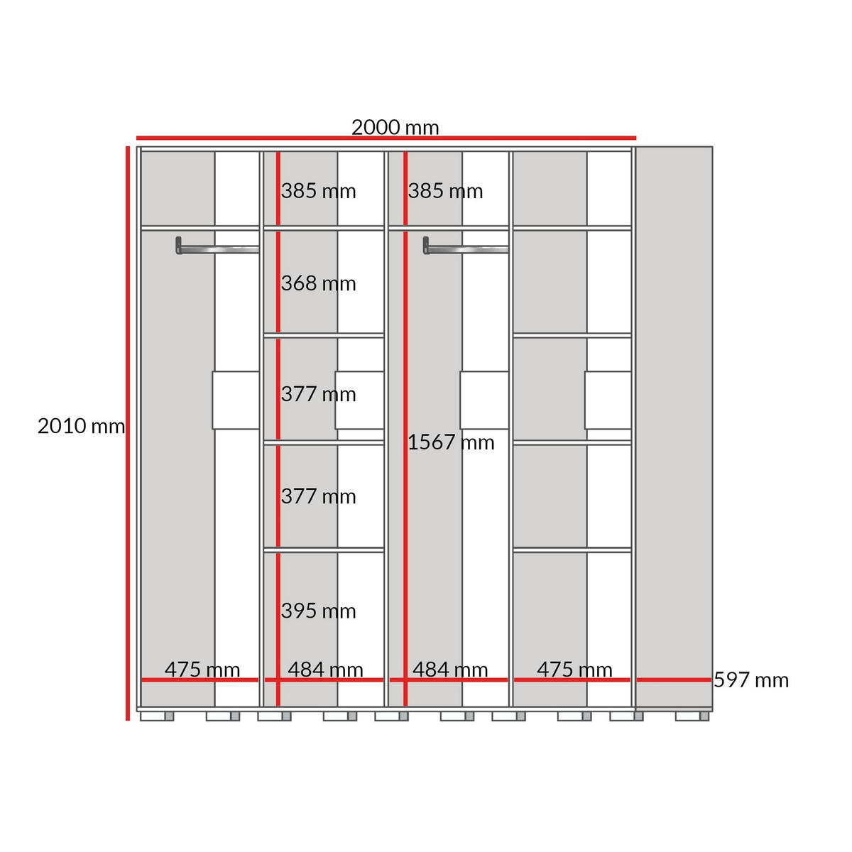 DREHTÜRENSCHRANK Napoli 4D 200 Eiche Cremona (schwarzer oder goldener Griff) - Eichefarben/Silberfarben, Holzwerkstoff/Kunststoff (200/35/60cm) - mzm24