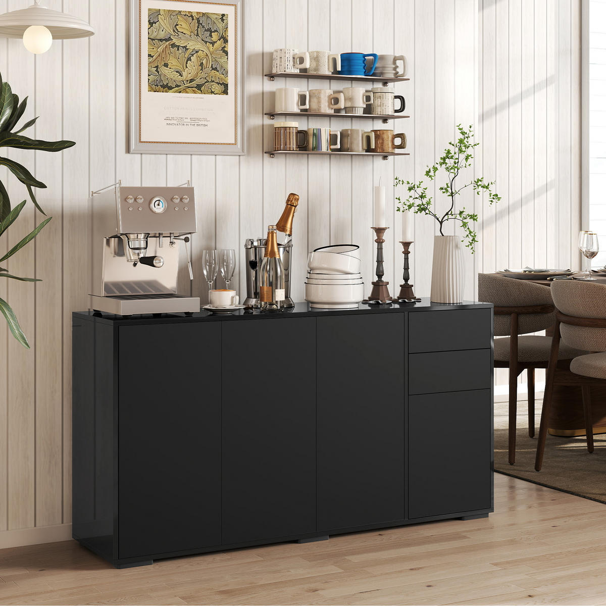 SIDEBOARD Schwarz 140/36/74 cm - Schwarz, Holzwerkstoff (36/74/140cm) - PANGIVO