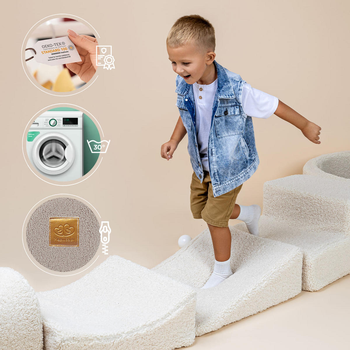 BÄLLEBAD klein mit Schaumstoff Bausteinen, Bearly, Creme - Koralle/Silberfarben, Textil (250/45/30cm) - MeowBaby