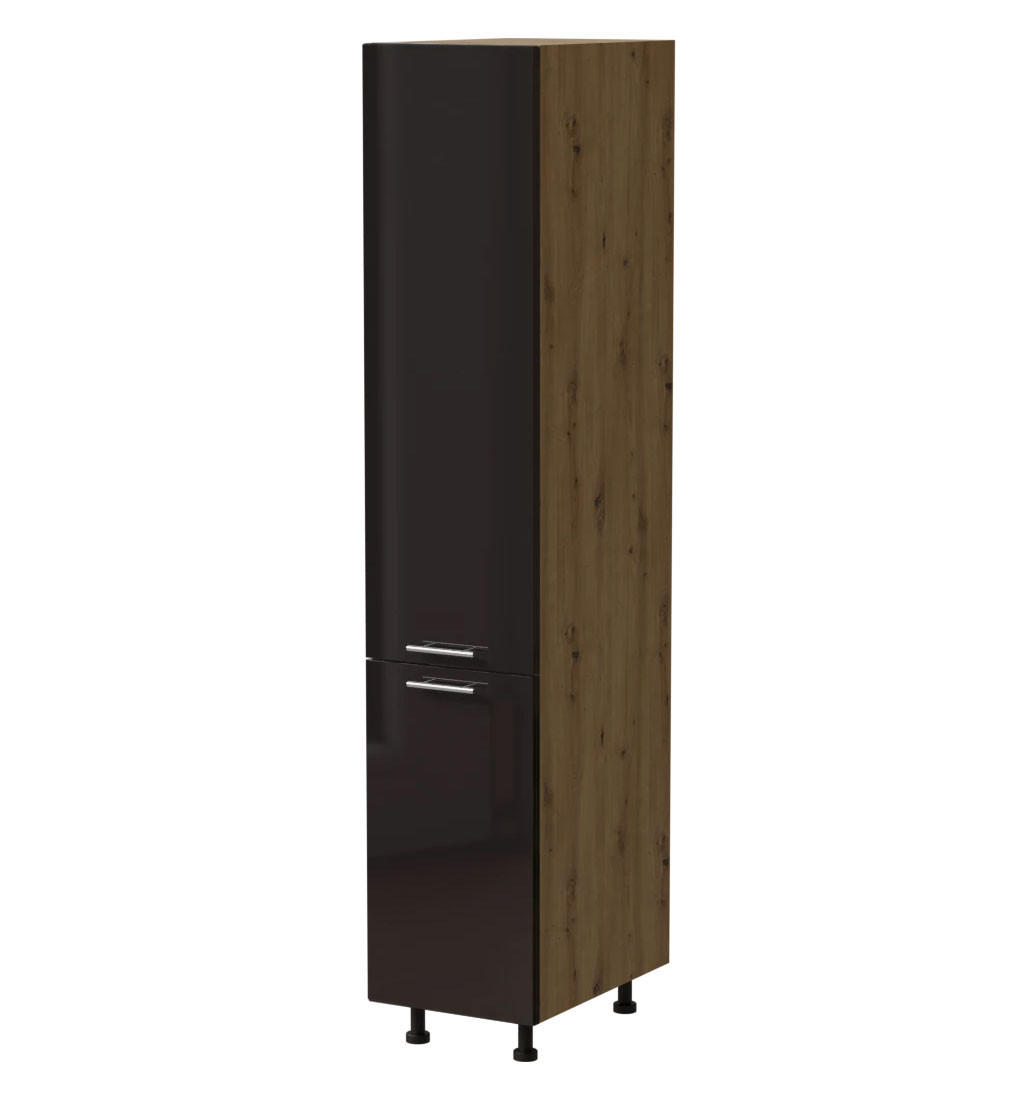 Feldmann-Wohnen Apothekerschrank Schwarz Hochglanz, Eiche Artisan 40x207x59 cm