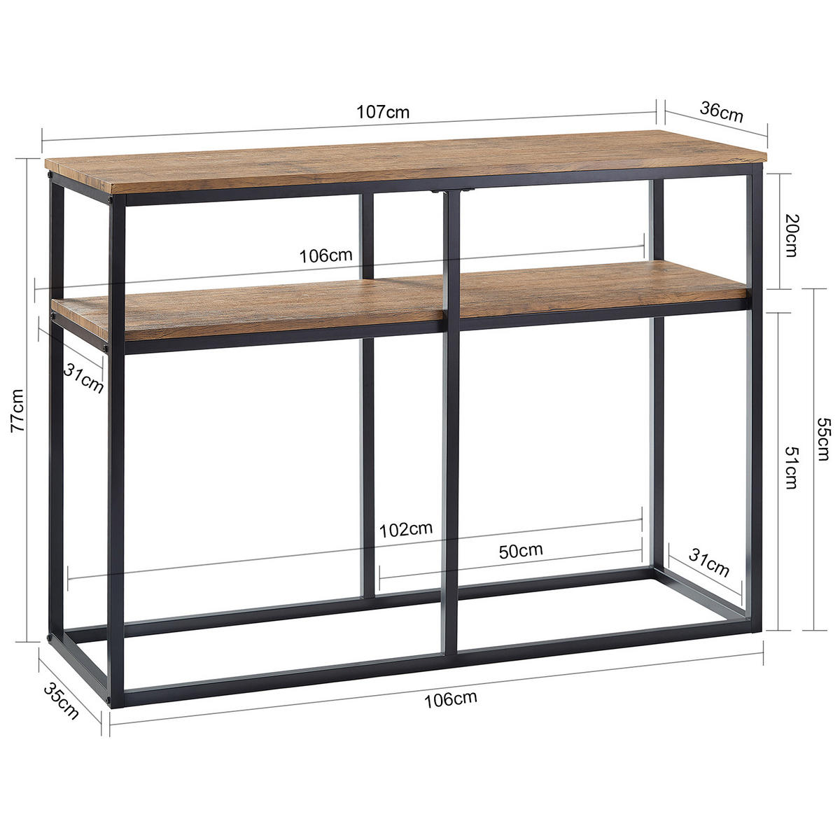 KONSOLENTISCH Vintage - Naturfarben, Holzwerkstoff (36/107/77cm) - SoBuy