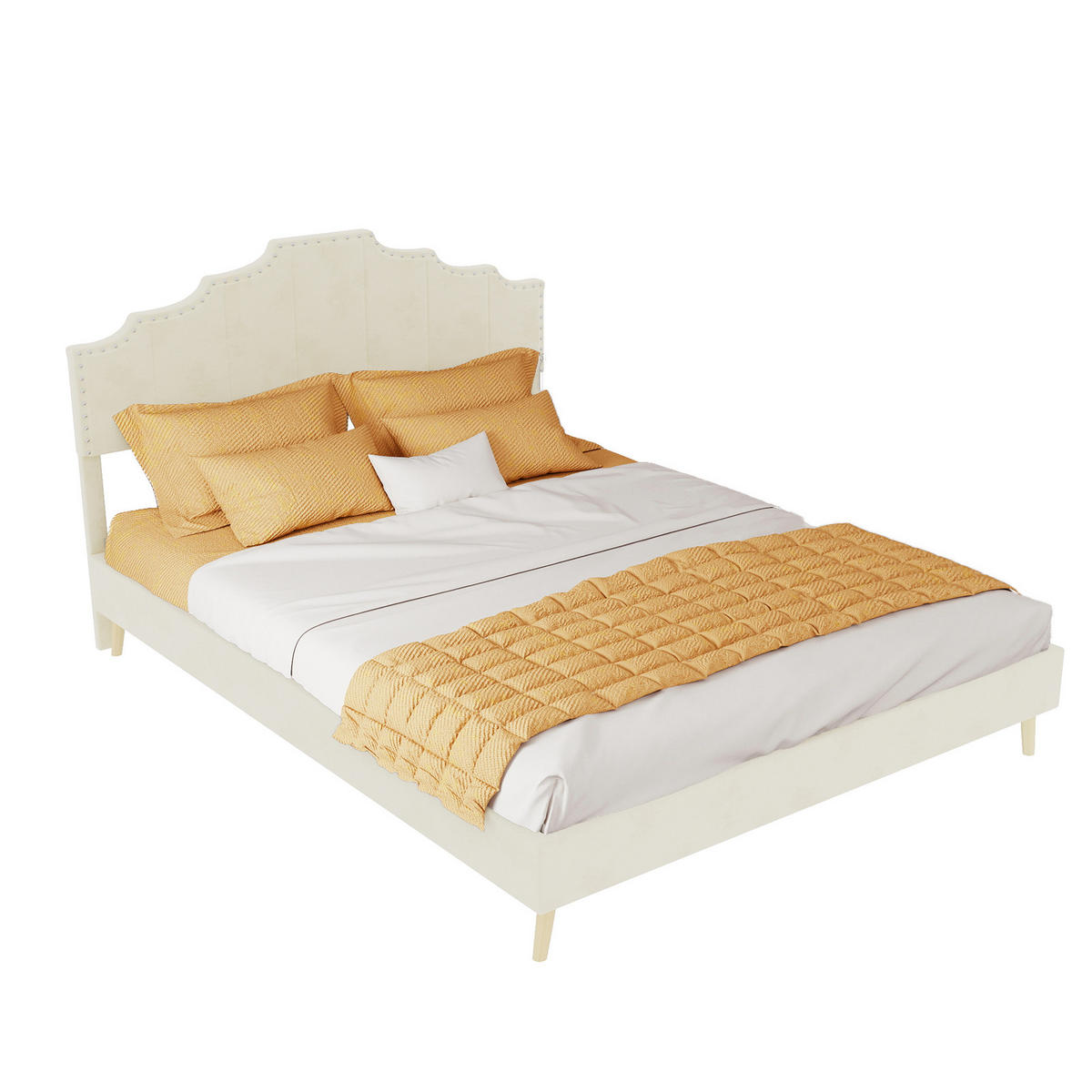 POLSTERBETT 140/200 cm DE-32982 mit geometrischem Kopfteil Beige - Beige, Metall (140/200cm) - ComfortXL