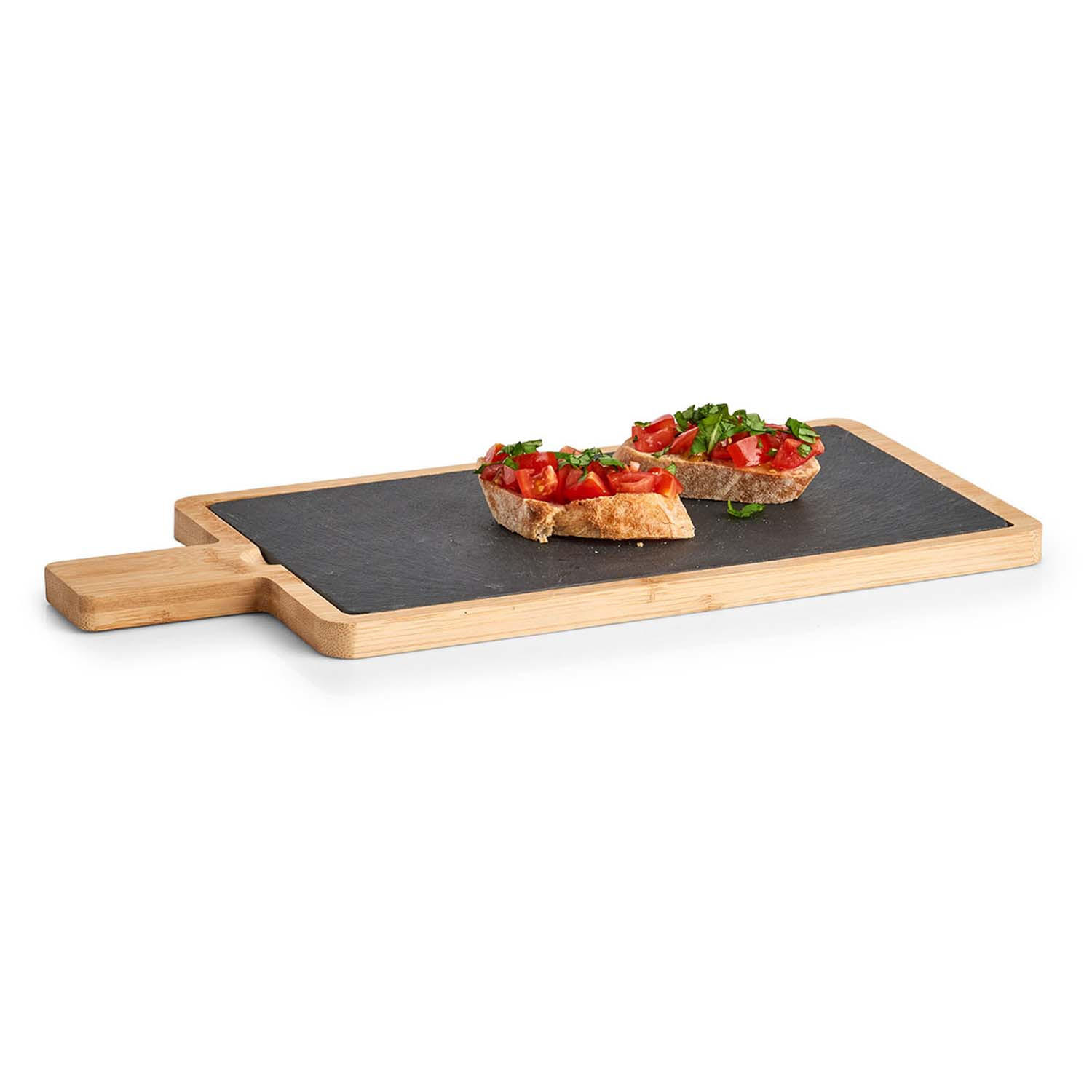 SERVIERPLATTEN, 6 Stück, Schiefer mit Bambusbrett - 40 x 19cm - Schwarz, Stein (19/1.5/40cm) - Zeller Present
