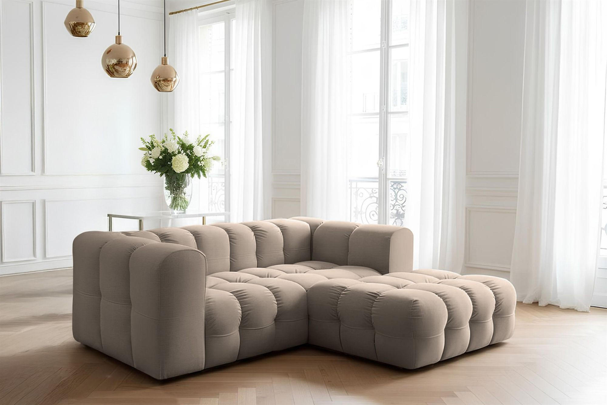 ECKSOFA Solvie Xs In Tiffani - Taupe, Holzwerkstoff/Textil (239/193cm) - Fun Möbel