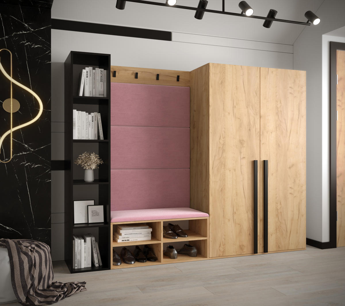 GARDEROBEN-SET 214/184/42 - Pink/Eichefarben, Holz/Kunststoff (214/184/42cm) - MÖBEL KRYSPOL