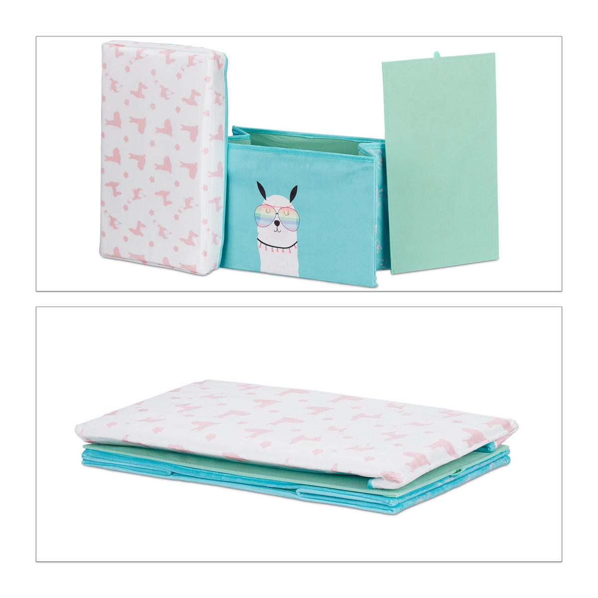 SITZBOX Kinder - Türkis, Holzwerkstoff/Textil (48.5/31/31cm) - Relaxdays