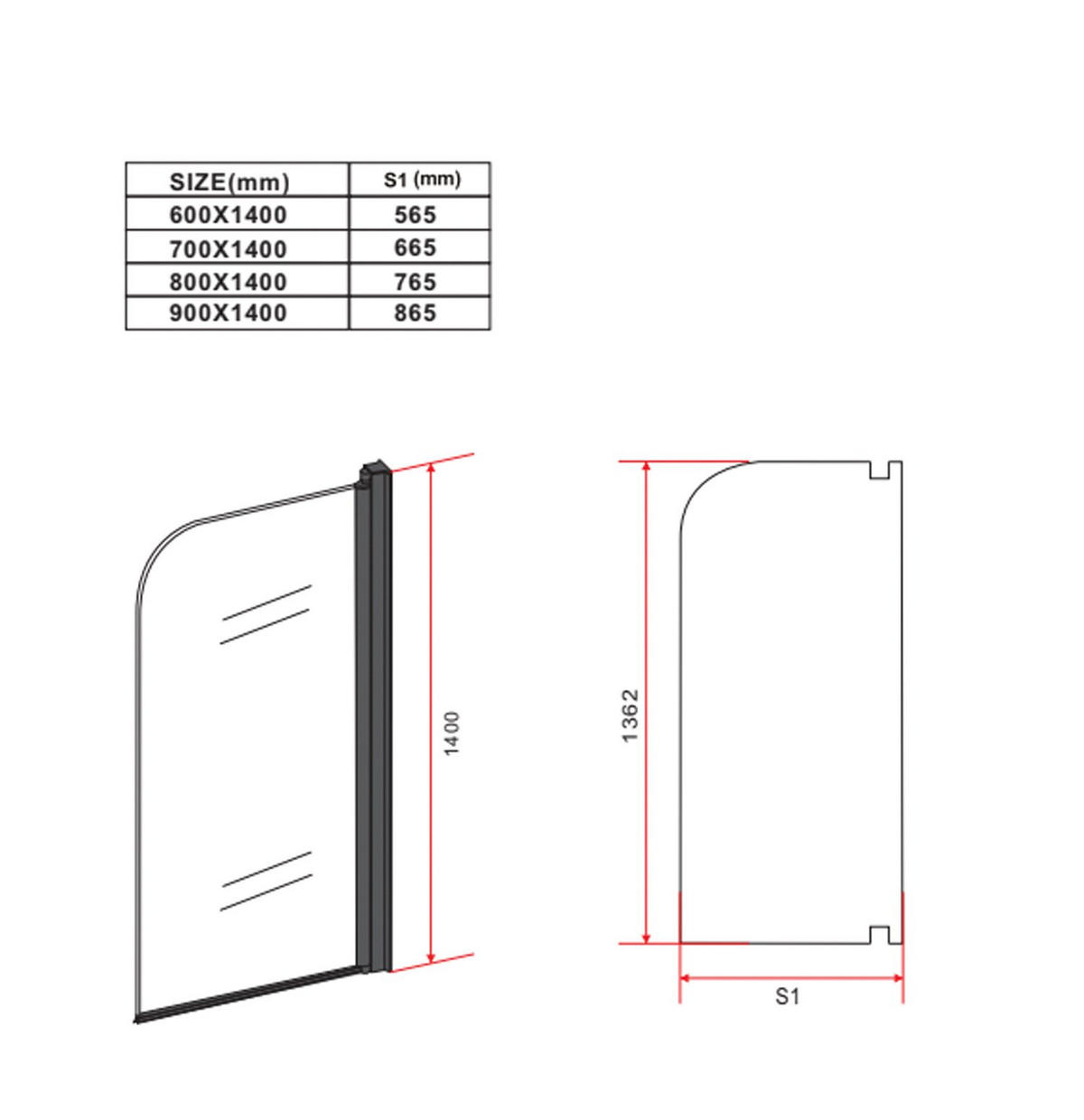 BADEWANNE Torino 1 Teil cm Schwarz mit Rauchglass - 60 x 140 cm - Schwarz, Glas (60/140cm) - Badplaats