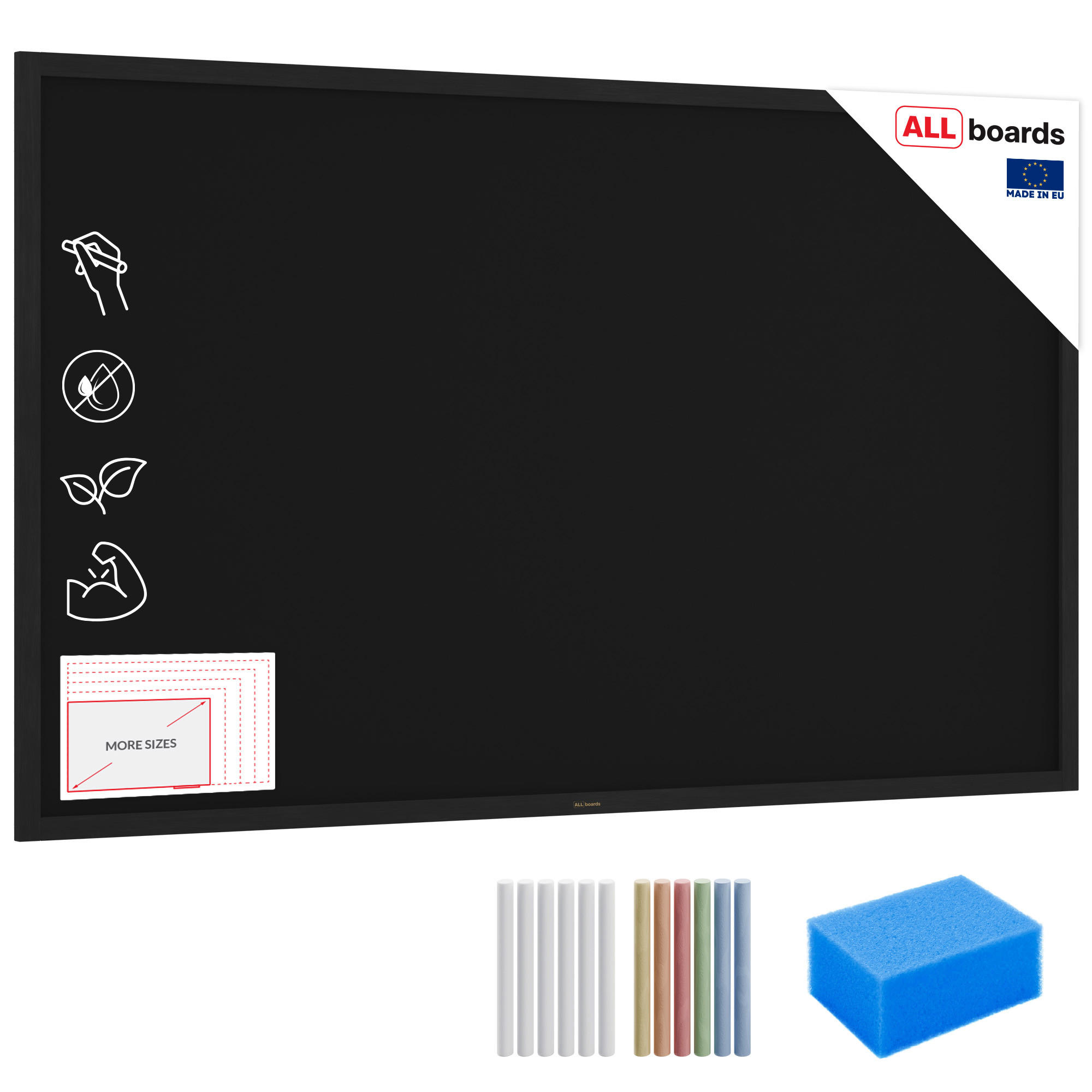 KREIDETAFEL mit Schwarz Holzrahmen 200x120cm - Schwarz, Holz (200/120/2cm) - ALLboards