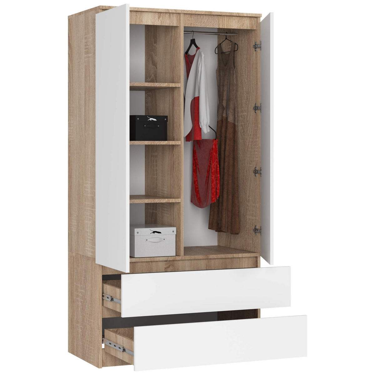 KLEIDERSCHRANK Eiche Sonoma, Weiß 180/90/51 - Weiß/Sonoma Eiche, Holzwerkstoff (90/180/51cm) - RAUMHIRSCH FURNITURE