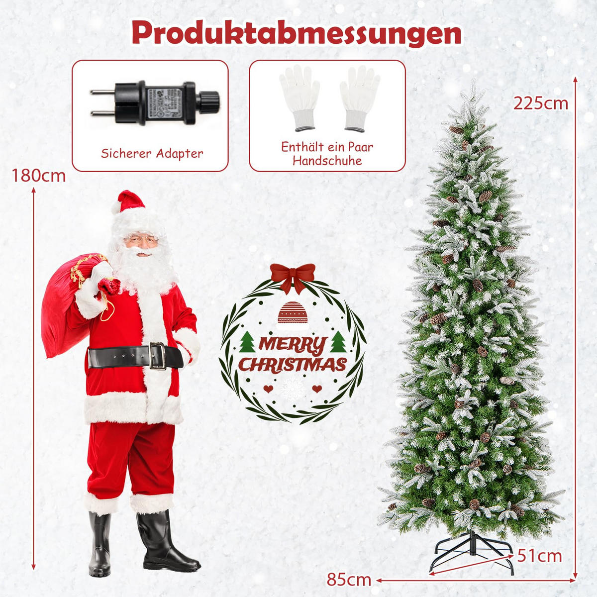 WEIHNACHTSBAUM mit 350 warmweißen LED-Lichtern 225 cm grün - Grün, Metall (225cm) - COSTWAY