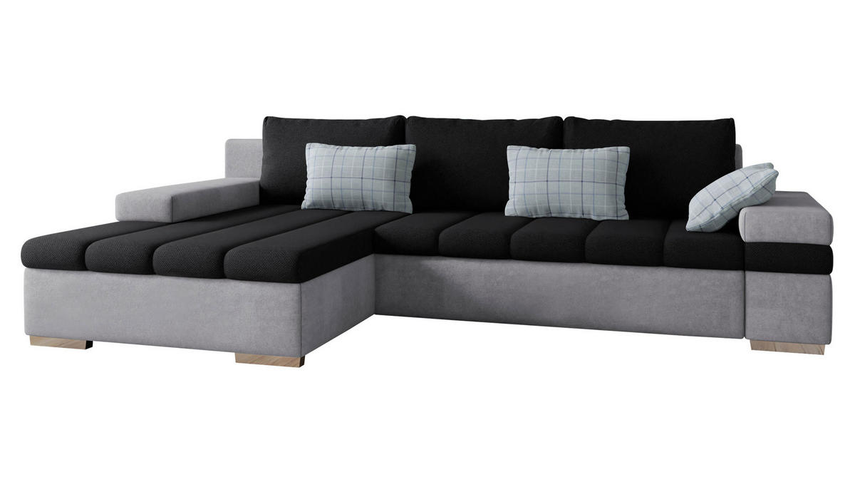ECKSOFA Bangkok, Seite: Links - Silberfarben/Schwarz, Holz/Textil (310/175cm) - MIRJAN24
