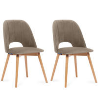 ESSZIMMERSTUHLE TINO 2-tlg Velours-Sitz, Beige - Eichefarben/Beige, Holz/Textil (48/86/44cm) - KONSIMO®