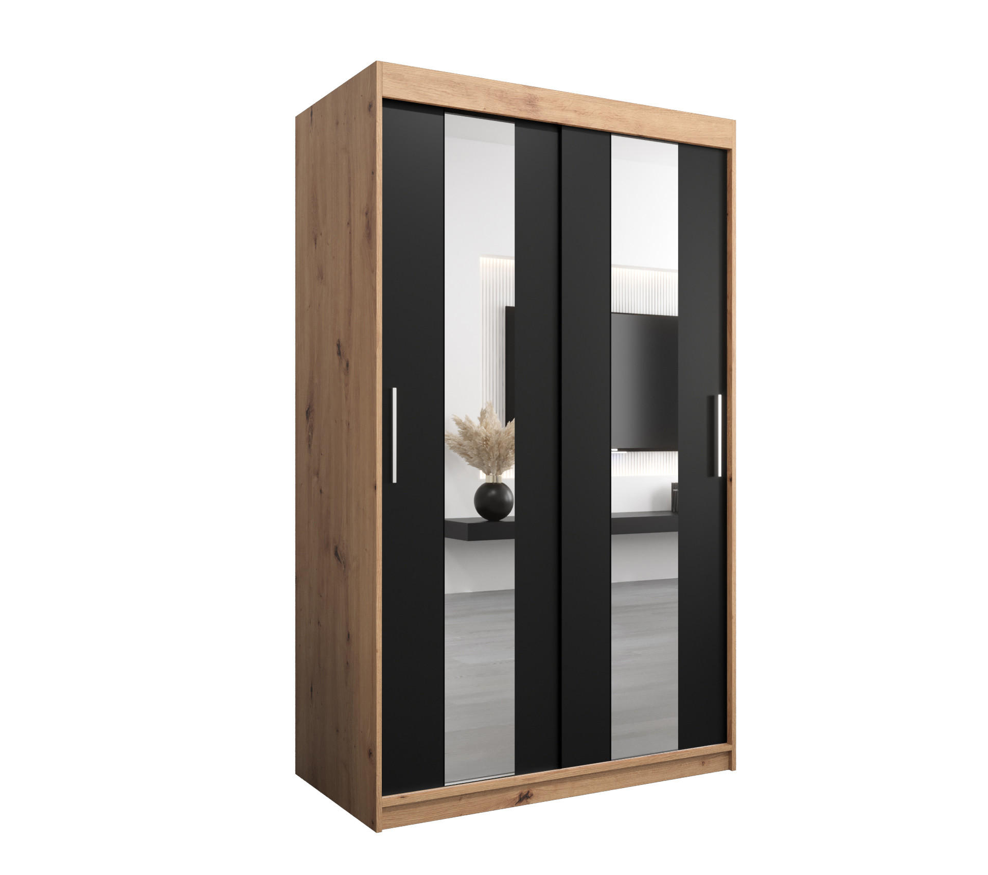 SCHWEBETÜRENSCHRANK 200/120/62 2-türig - Silberfarben/Schwarz, Holz/Kunststoff (120/200/62cm) - Abiks Möbel