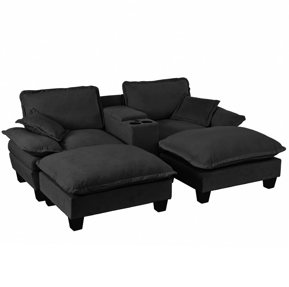 2-SITZER aus Chenille in Schwarz mit USB-Anschlüssen & Stauraum - Schwarz, Textil (155/90/224cm) - Modfu