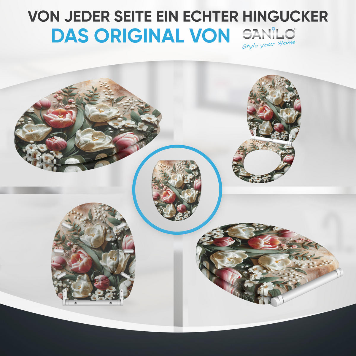 WC-SITZ mit Absenkautomatik & Top Fix Blossique - Grün, Holzwerkstoff (37.7/5/48cm) - Sanilo