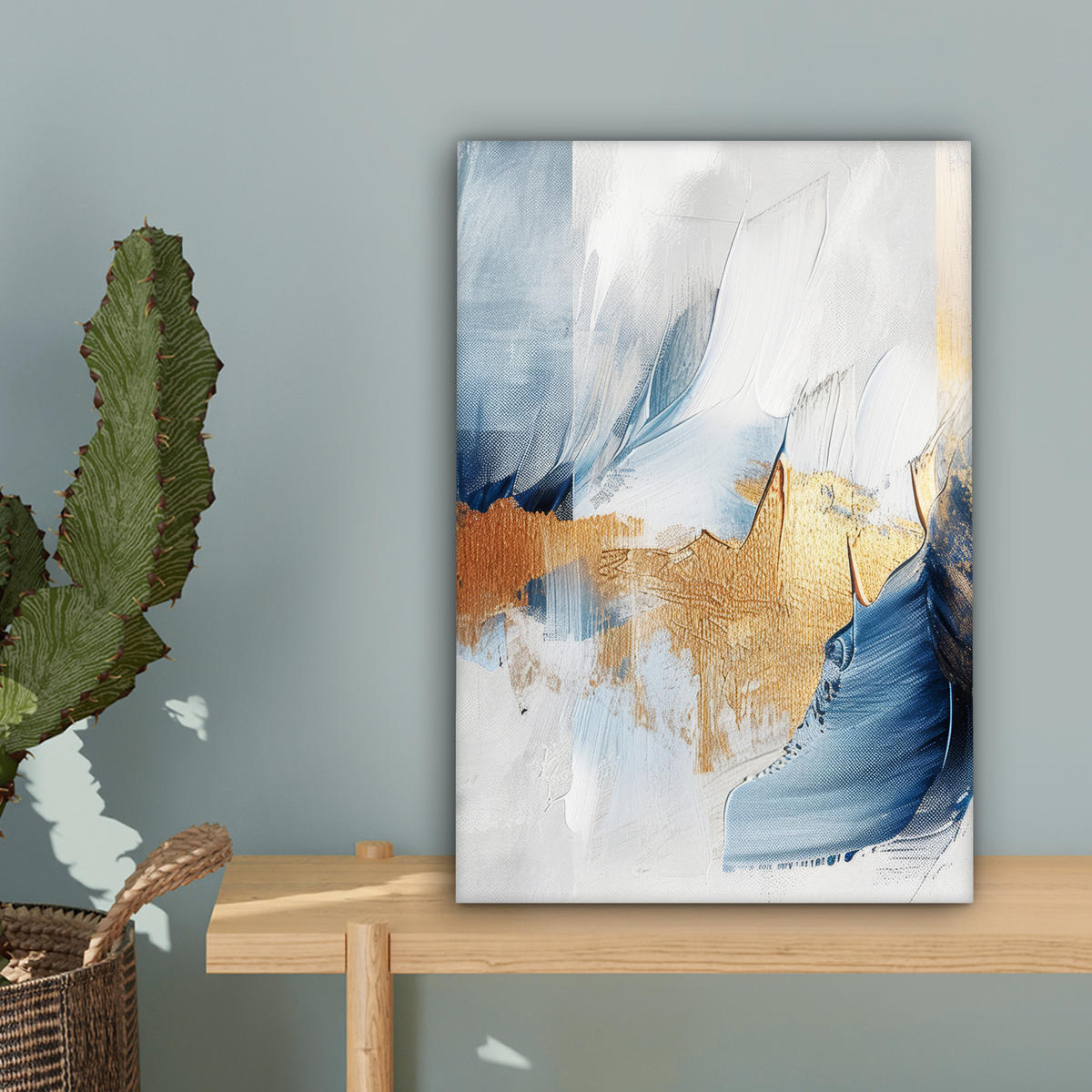 LEINWANDBILD Gold - Blau - Aquarell - Kunst - Modern Deko Wohnzimmer 20x30 cm - Hellblau, Textil (20/30cm) - MuchoWow