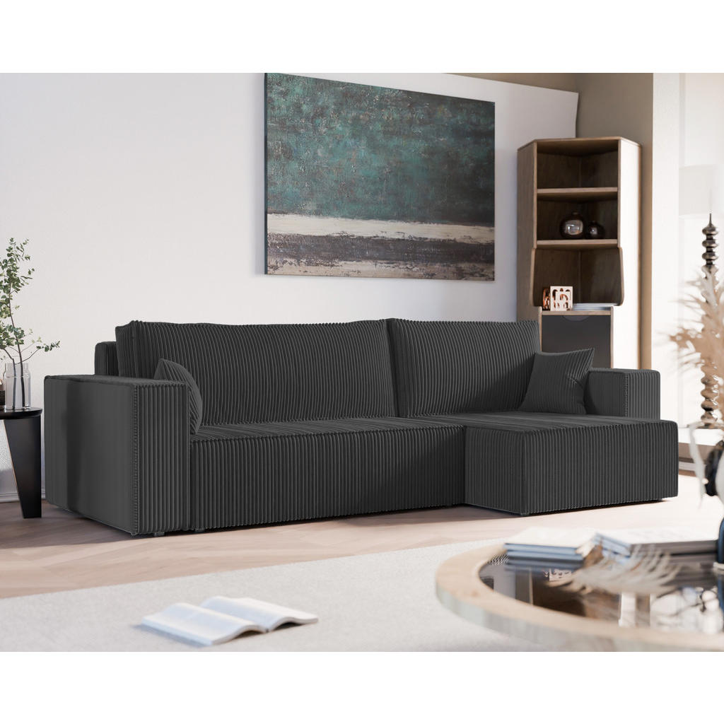 Thumbnail - Idohome Ecksofa, Schwarz, Textil, 3-Sitzer, L-Form,L-Form, 276x145 cm, Wohnzimmer, Sofas & Couches, Wohnlandschaften, Ec...