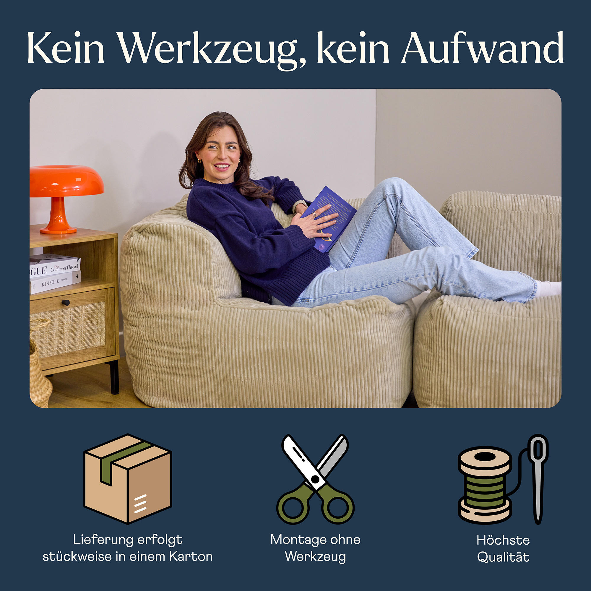 SITZSACK-SOFA 4-tlg. ZEN: 2 Ecksessel, 2 Sessel - Beige, Textil (500/68/100cm) - icon