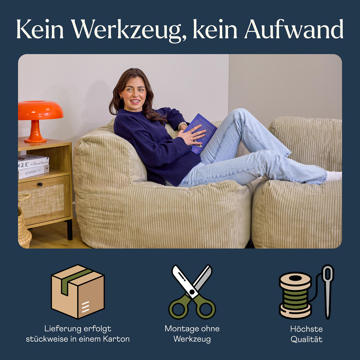 SITZSACK-SOFA 4-tlg. ZEN: 2 Ecksessel, 2 Sessel - Beige, Textil (500/68/100cm) - icon