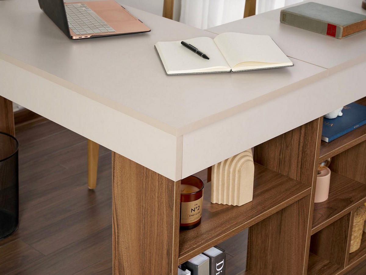 SCHREIBTISCH - 129 cm x 120 cm - Holz, Platte - Naturfarben Dunkel, Beige LILEUL - Beige/Naturfarben, Holz (120/129/72cm) - Vente-Unique