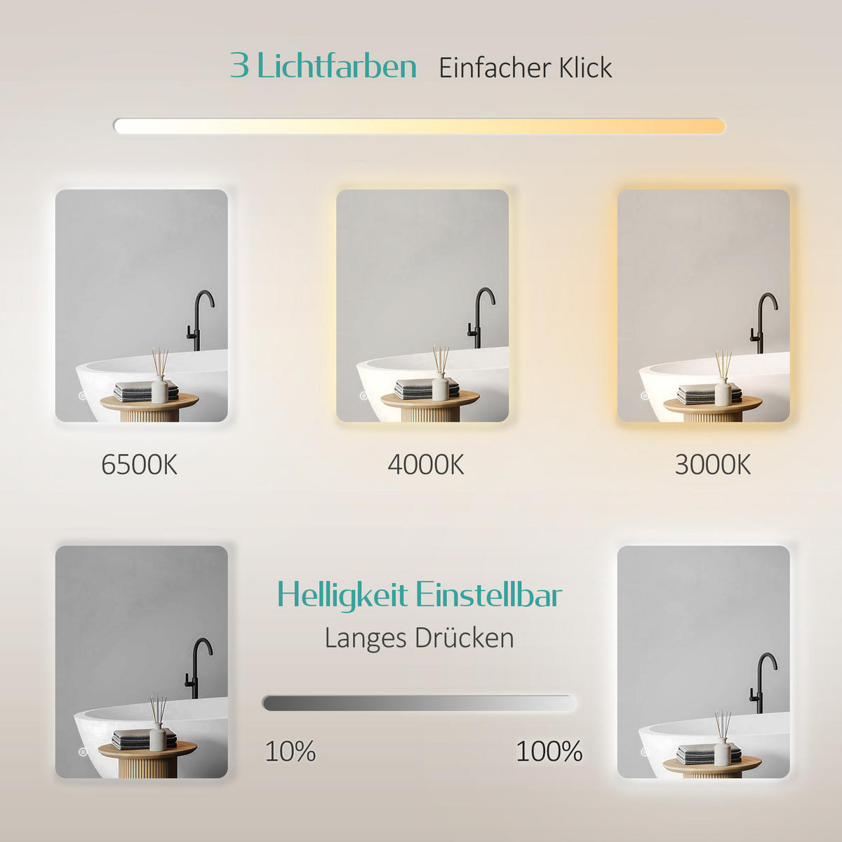 BADSPIEGEL mit Antibeschlag Touch-Bedienung Beleuchtung Rechteckig 80/60 cm - Weiß, Glas (60/3/80cm) - EMKE