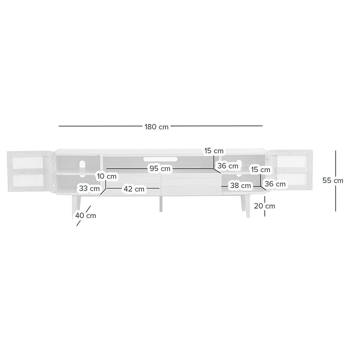 LOWBOARD mit 2 Türen - Rattan / Eiche teilmassiv - Beige, Holzwerkstoff (180/55/40cm) - home24