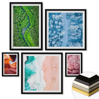 WANDBILDER 5er-Set - 50x50 cm & 20x30 cm & 40x60 cm Schwarzer Rahmen - Pferde, Bewegung, Strand, Leuchtturm, Berge - Schwarz, Kunststoff (40/60cm) - ArtPrintCave