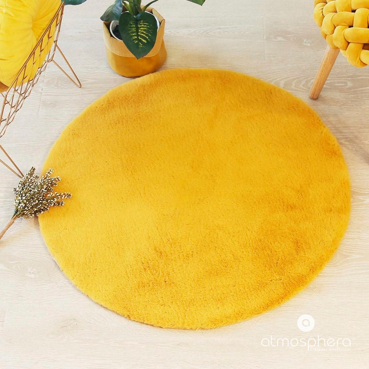 KUNSTFELLTEPPICH Ø 80 cm - Gelb, Textil (80/80cm) - Atmosphera Createur d´interieur