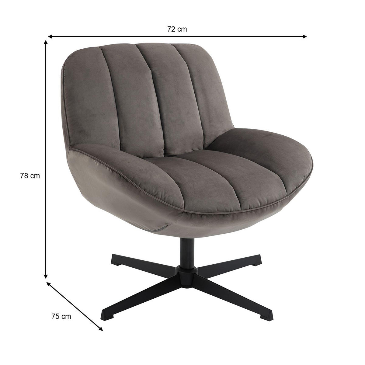 SESSEL TINOS - Dunkelgrau, Textil (72/78/75cm) - CARO-Möbel