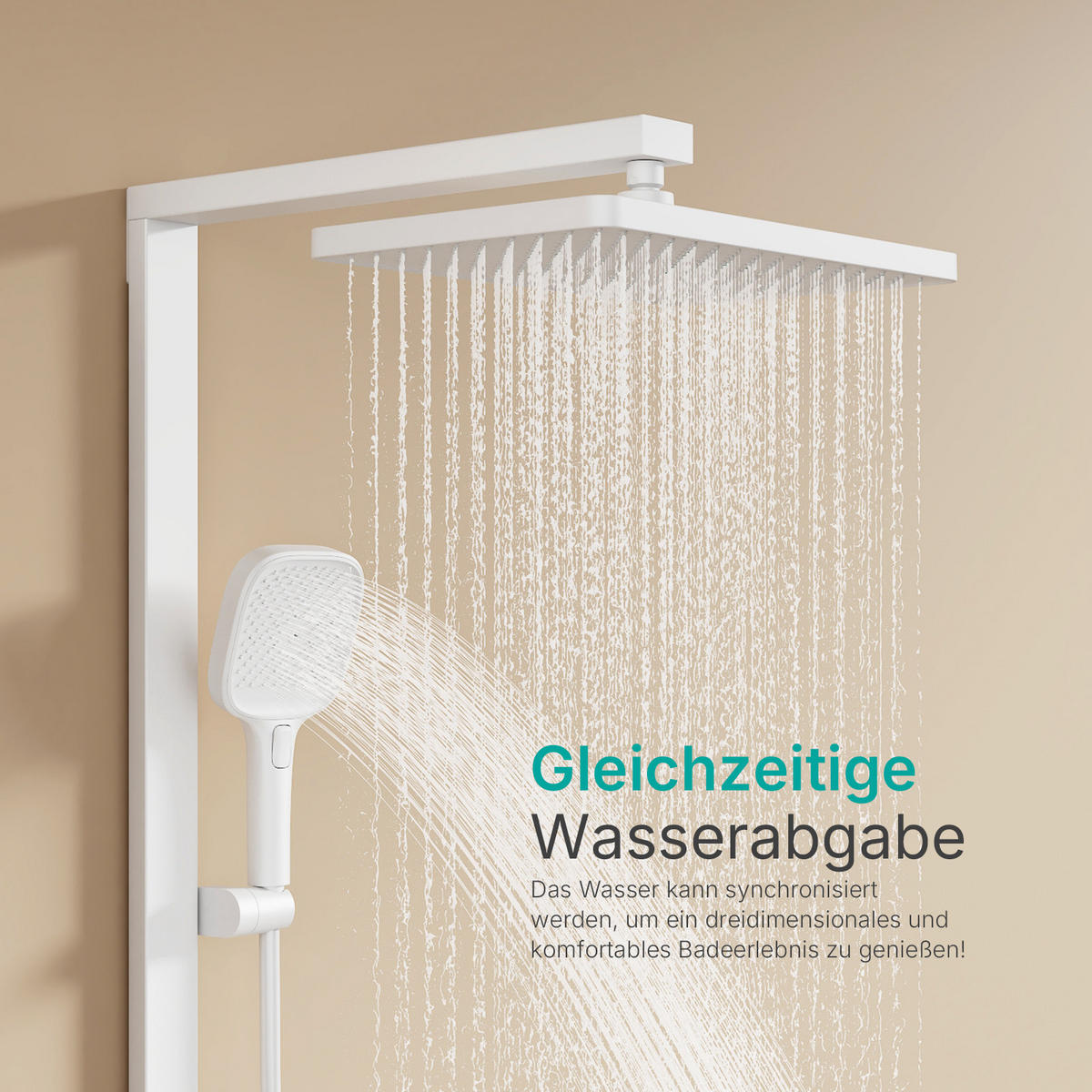 ÜBERKOPFBRAUSESET mit Thermostat Einstellbarer Durchfluss 4-Strahl Mattweiß - Weiß, Metall (40.2/105/57.3cm) - EMKE