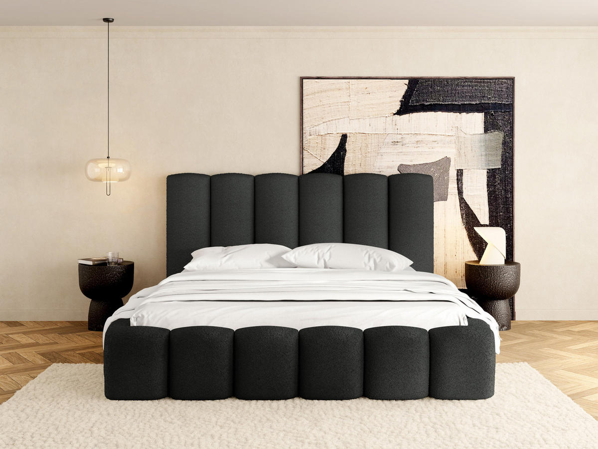 POLSTERBETT Serenity mit Bettkasten, Schwarz Boucle 120x200 cm - Birkefarben/Schwarz, Holz/Holzwerkstoff (120/200cm) - WFL GROUP