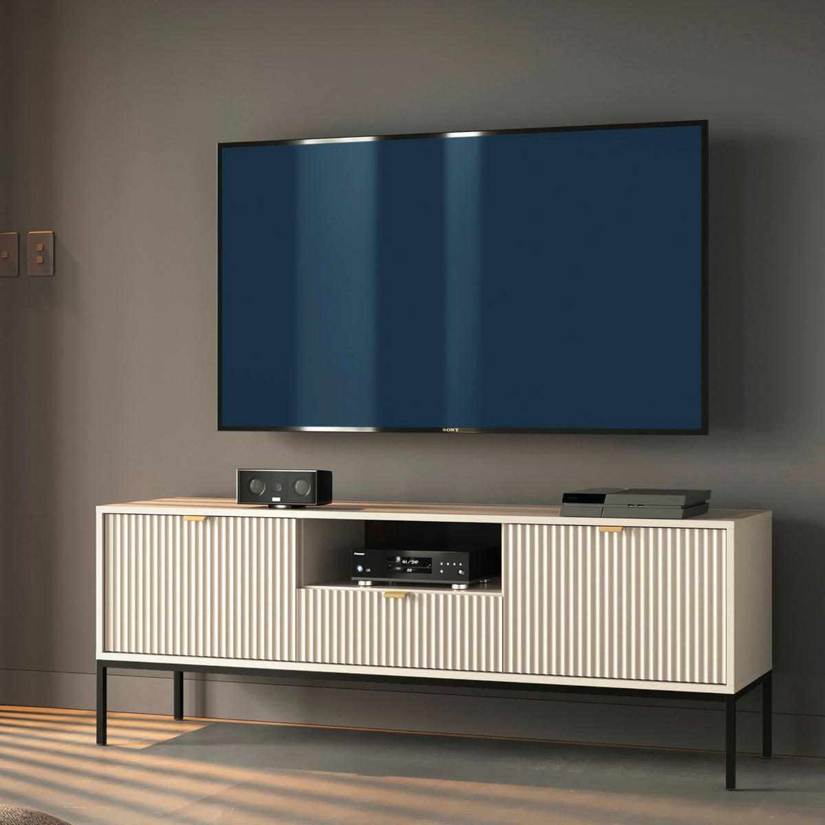 LOWBOARD TV NANAIMO RTV1-2D1S Profilierte Fronten, Kaschmir - Kaschmir, Holzwerkstoff/Kunststoff (154/56/39cm) - Komodee