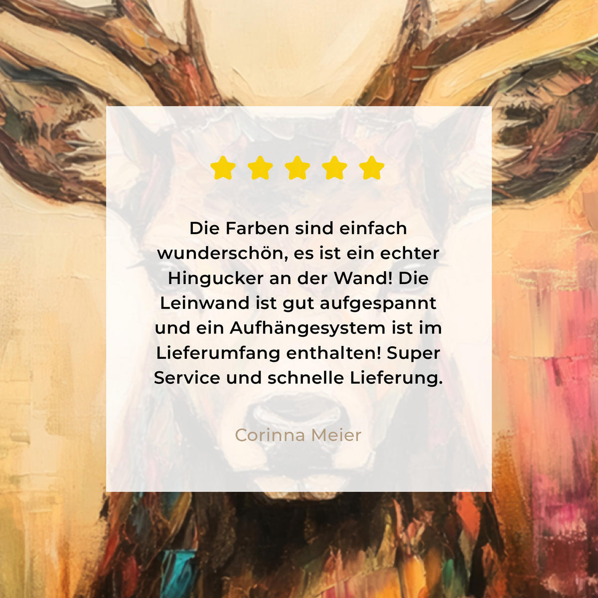 LEINWANDBILD Hirsch - Gemalt - Geweih - Braun 50x50 cm - Haselnussfarben, Textil (50/50cm) - MuchoWow