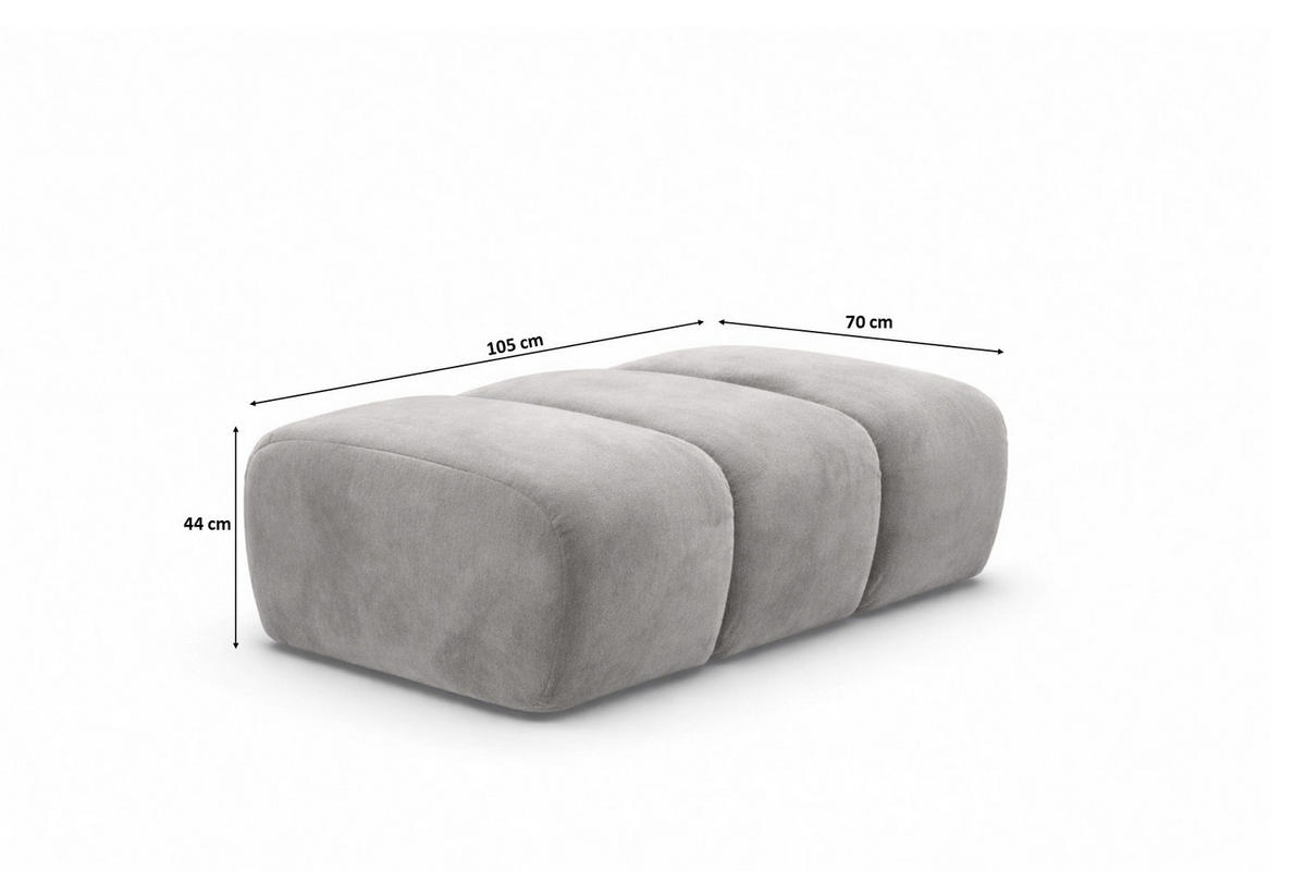 POUF modular, Veloursstoff Bluvel, Grau, CROISSANT - Grau, Holz (105/44/70cm) - Kaiser Möbel
