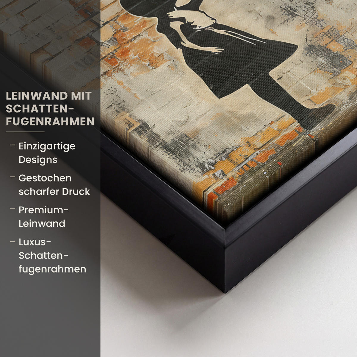 LEINWAND Bilder mit Rahmen - Graffiti - Banksy - Mädchen - Straßenkunst - 20x20 - Sandfarben, Textil (20/20cm) - MuchoWow