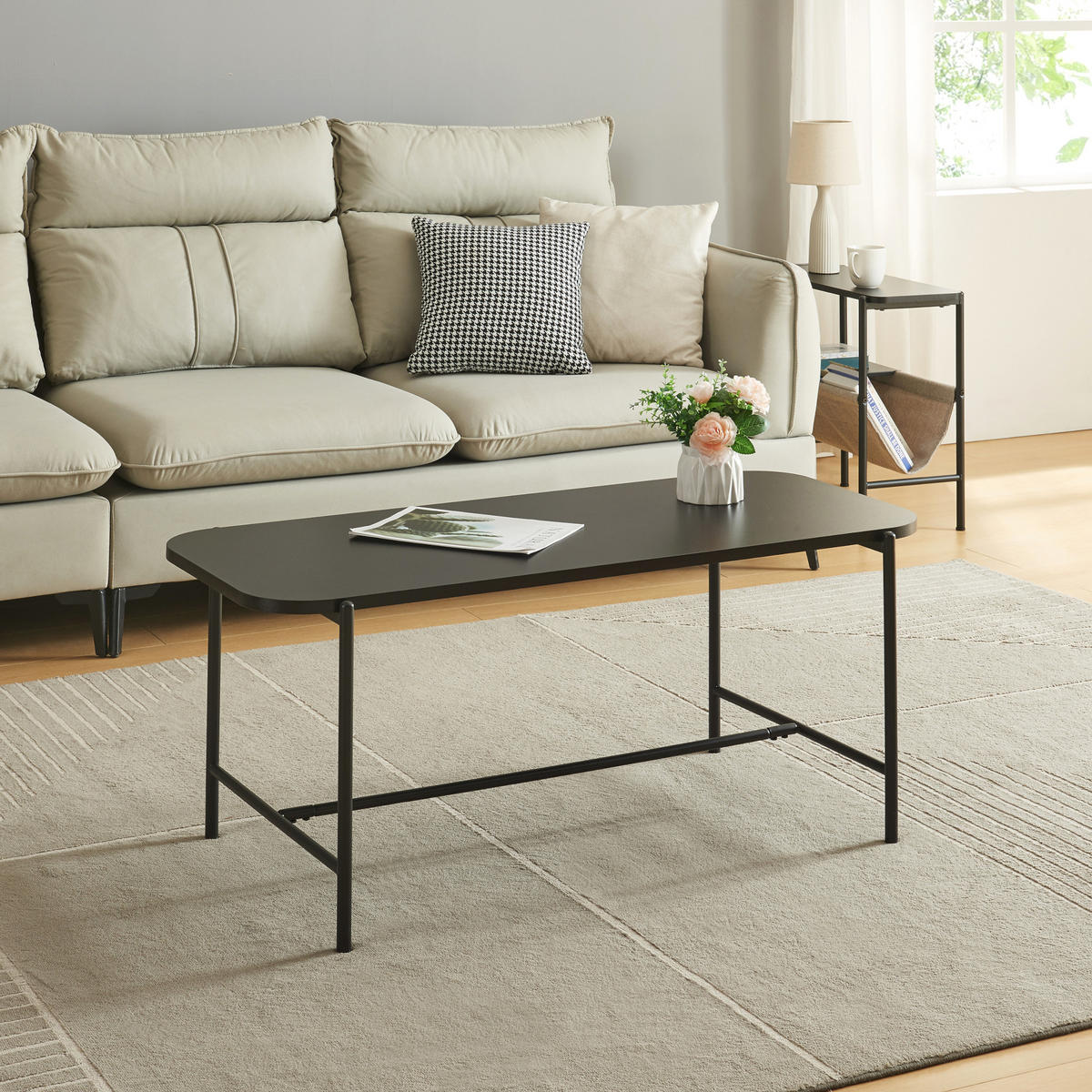 COUCHTISCH Samnanger 110/50/45 cm - Schwarz, Holzwerkstoff/Metall (110/50/45cm) - [en.casa]