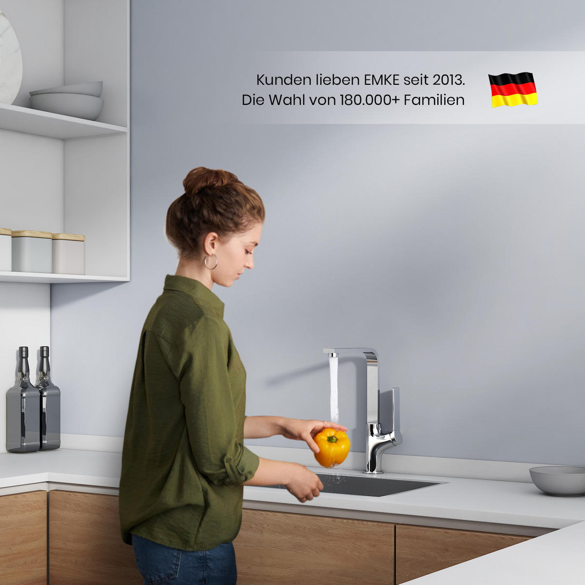 KÜCHENARMATUR mit 360° Drehbar Edelstahl Einhebelmischer Chrom - Chromfarben, Metall (22.5/10.1/30.3cm) - EMKE