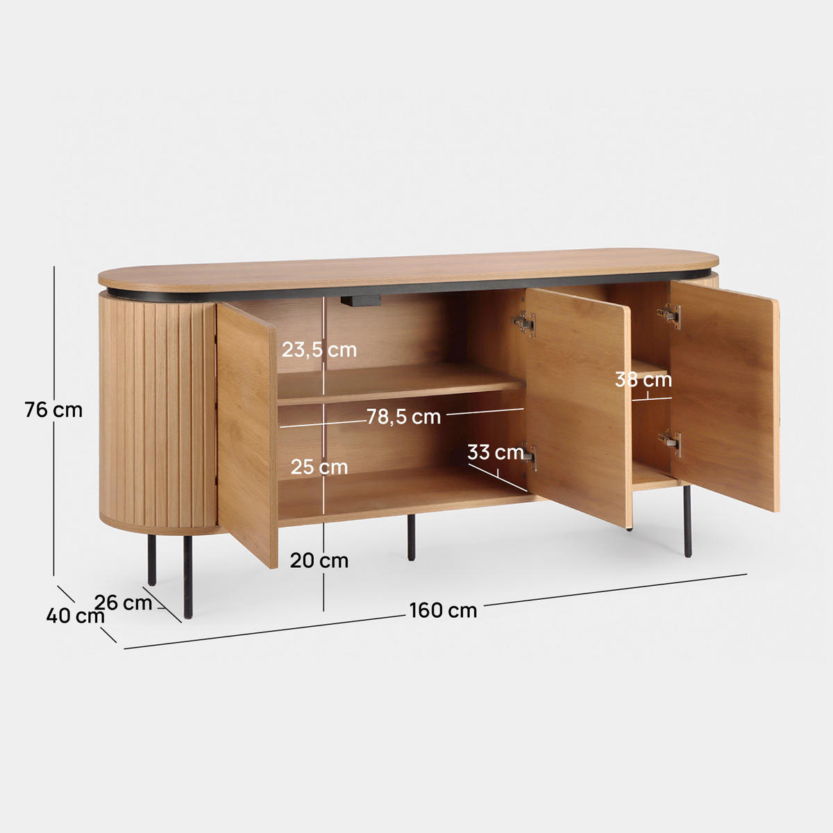 ANRICHTE NIEDRIGE Helios Natürlich 160 cm x 76 cm - Naturfarben, Holzwerkstoff (160/76/40cm) - Klast Home