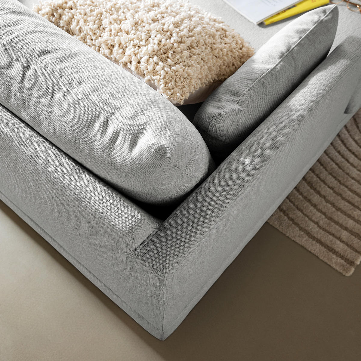 ECKSOFA mit Longchair - Webstoff - Buchefarben/Hellgrau, Buchenholz/Textil (242/150cm) - home24