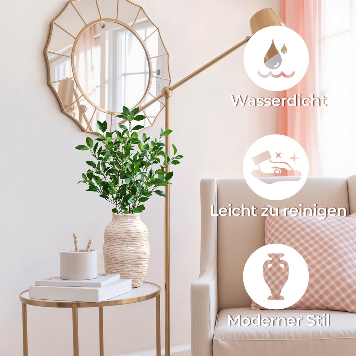 VASE Ø 16 x H 24.5 cm - Roségold, Keramik (24.5cm) - Hometopia