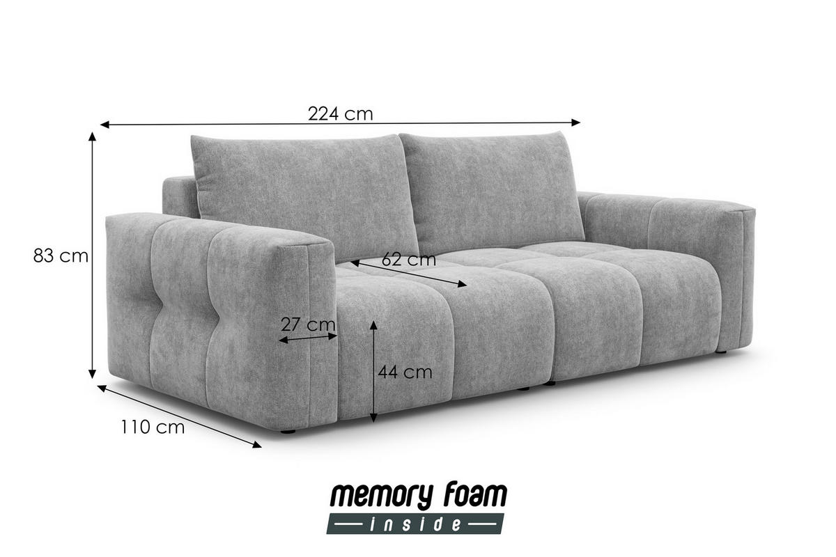 SOFA VERONA 3-Sitzer, Grau - Schwarz/Grau, Holz/Textil (224/83/110cm) - Courtois Laville