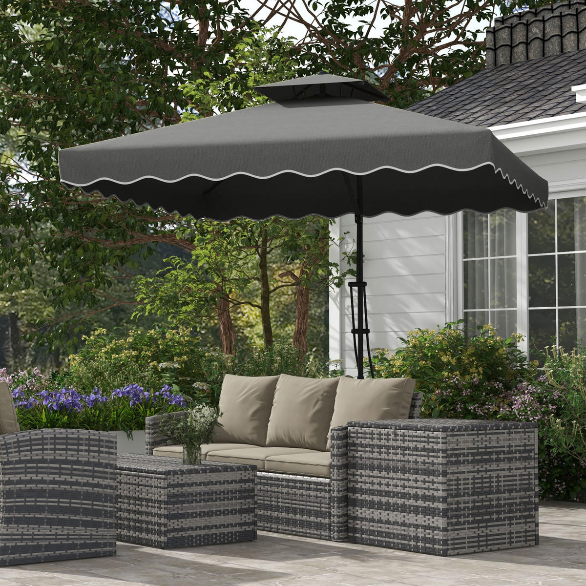 SONNENSCHIRM, Metall, Polyester, Grau - Dunkelgrau, Kunststoff/Metall (243/243cm) - Outsunny