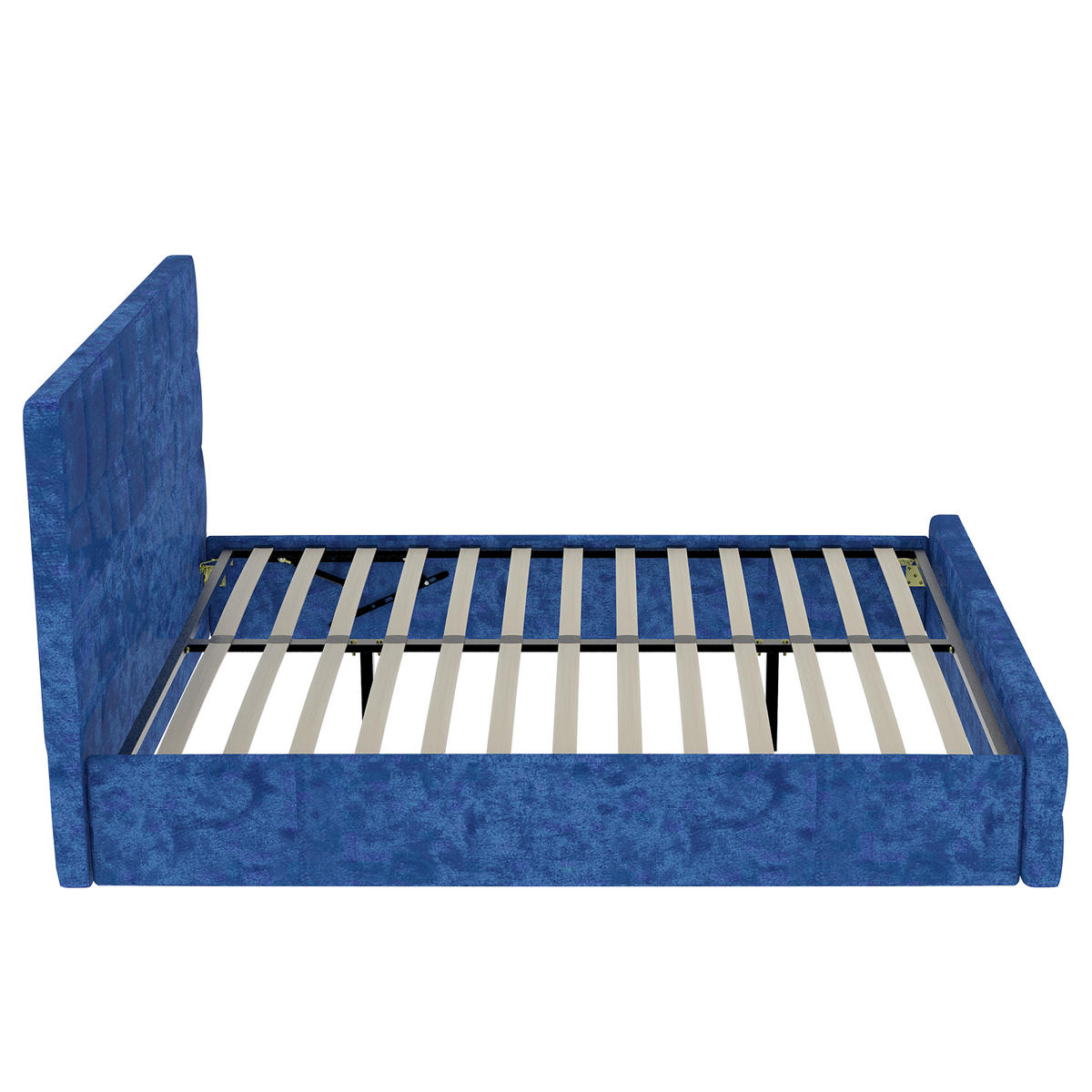 BETT mit Kopfteil 160x200 cm Blau Flannelette - Blau, Metall (160/200cm) - Meubliv