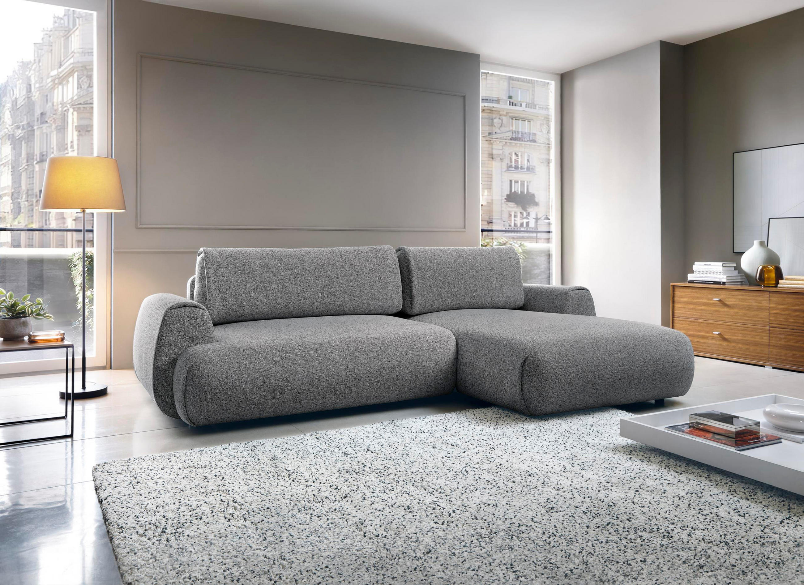 ECKSOFA Morena Dunkelgrau, mit Schlaffunktion, rechte seite - Dunkelgrau, Holzwerkstoff/Textil (270/167cm) - Bettso