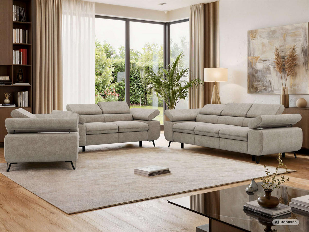 SEDACÍ SOUPRAVA PETER 1+2+3 - Šedobéžová Strukturovaná látka - černá/šedobéžová, kov/textil (262/76/99cm) - MKS